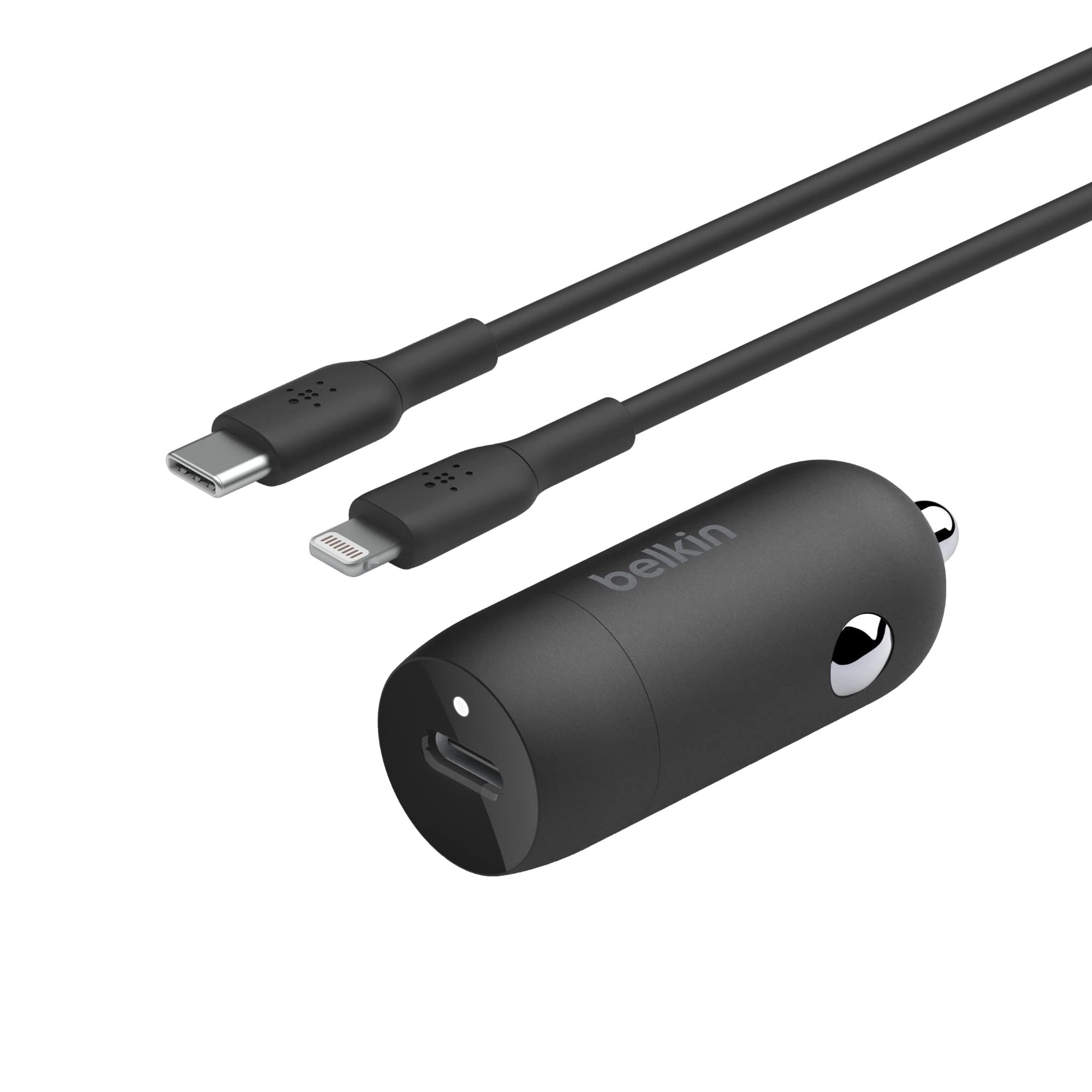 Belkin BoostCharge™ 30W Fast Car Charger, Compact Design withUSB-C Power Delivery Port, USB-C to Lightning Cable Included
