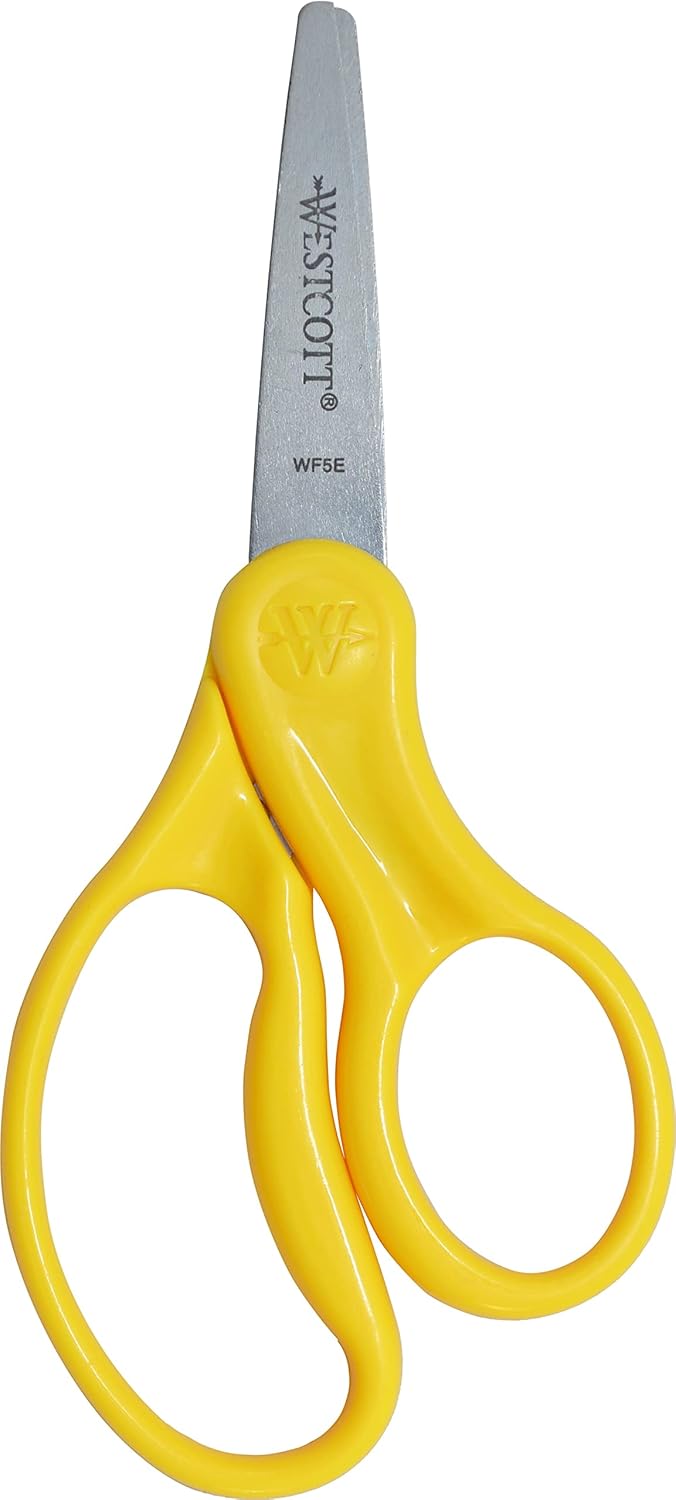 WESTCOTT 5-inch Pointed Kids Scissors, Molded Ambidextrous Handles, Stainless Steel