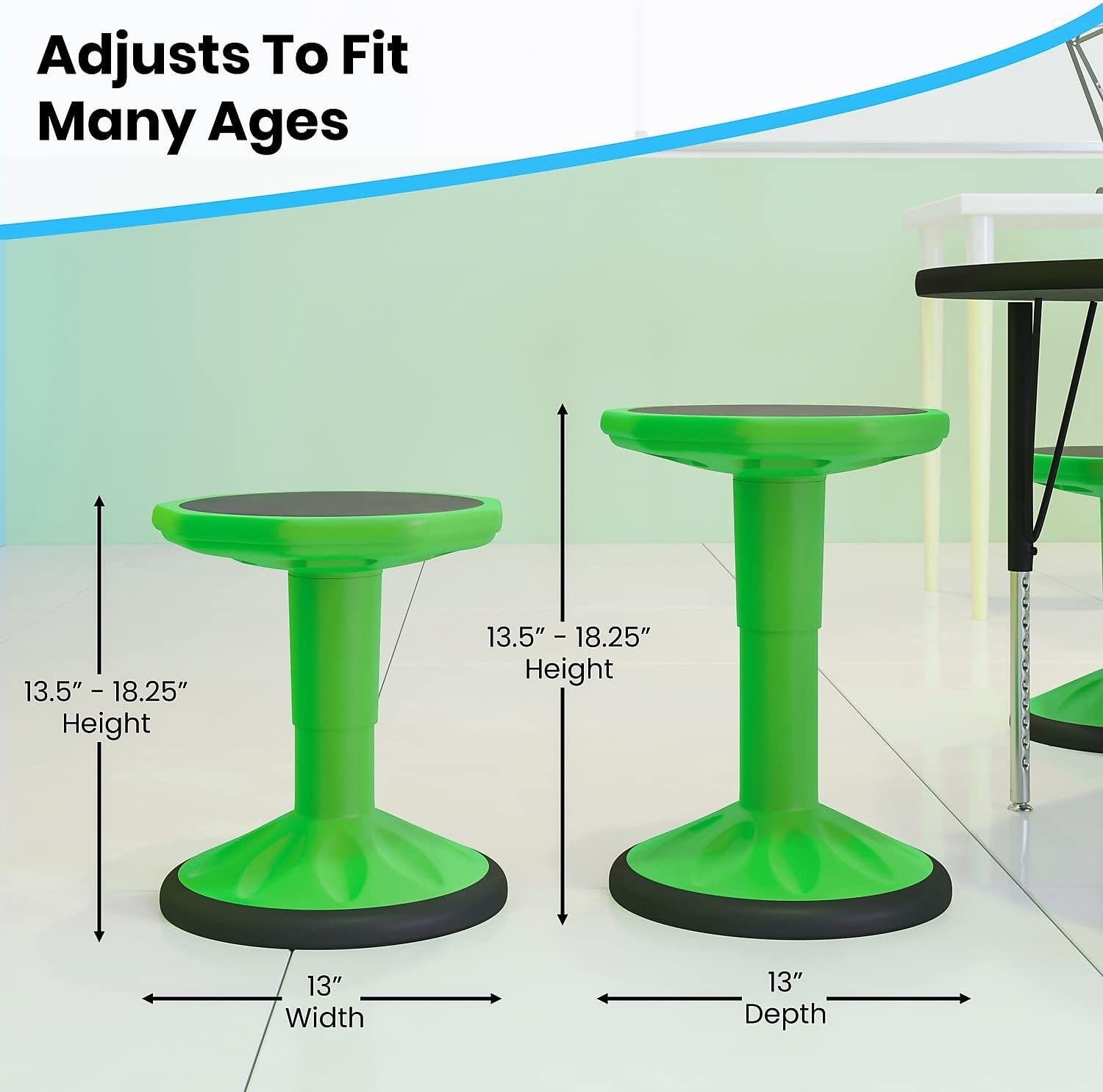 FLASH FURNITURE Carter Adjustable Height Active Learning Stool, Backless Wobble Stool with 360-Degree Swivel, 14-18 in H