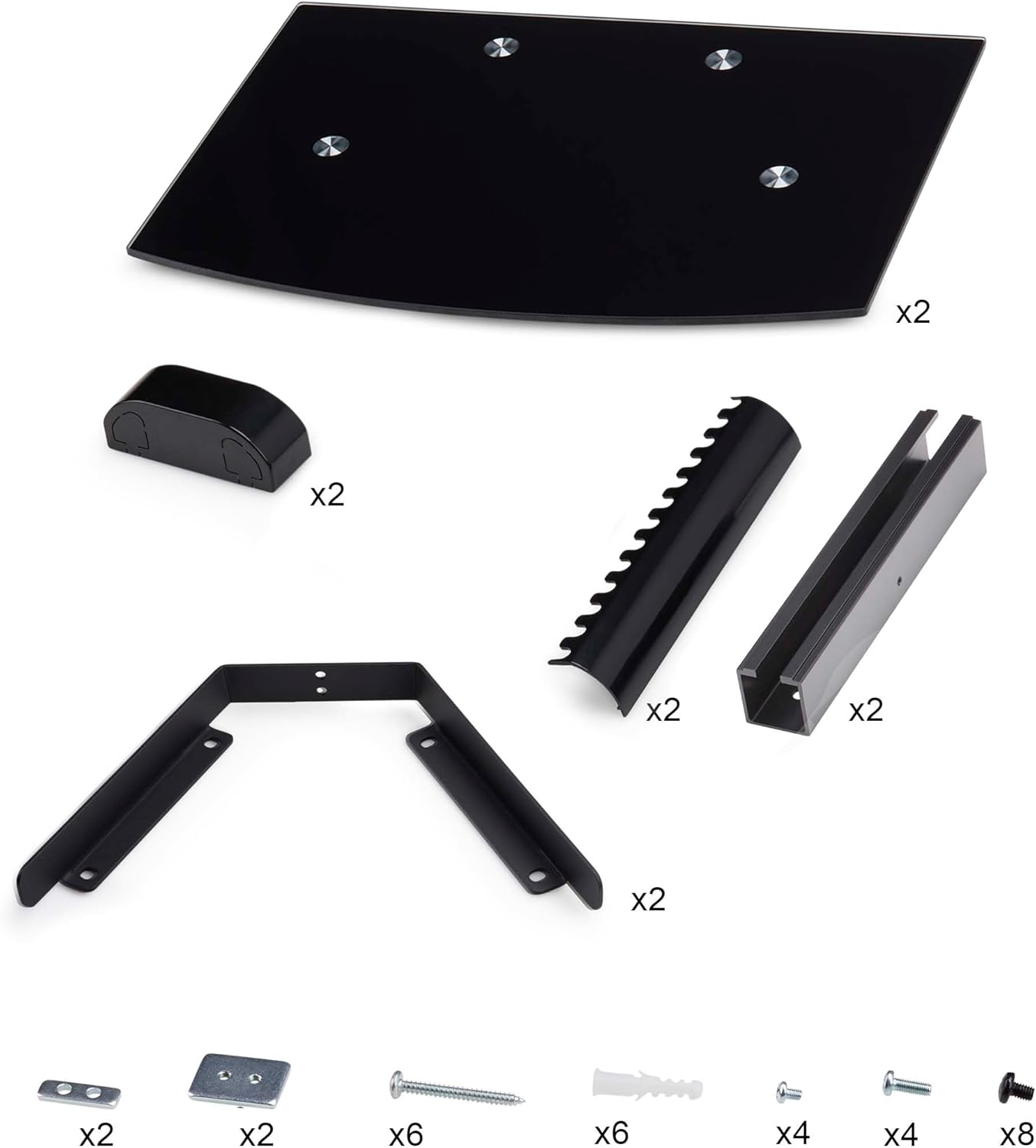 StarTech.com Floating Wall-Mounted AV Shelf, 5mm Black Tempered Glass, Adjustable Height