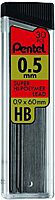 Pentel Super Hi-Polymer Leads, 0.5 mm, 2B, 12 Leads Per Tube, Pack Of 3 Tubes