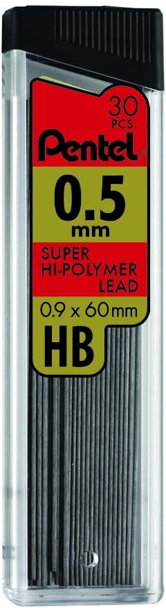 Pentel Super Hi-Polymer Leads, 0.5 mm, 2B, 12 Leads Per Tube, Pack Of 3 Tubes