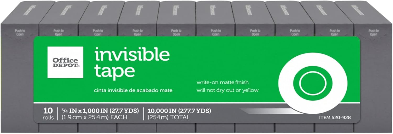 Office Depot Brand Invisible Tape Refills, 3/4in x 1,000in, Pack Of 10
