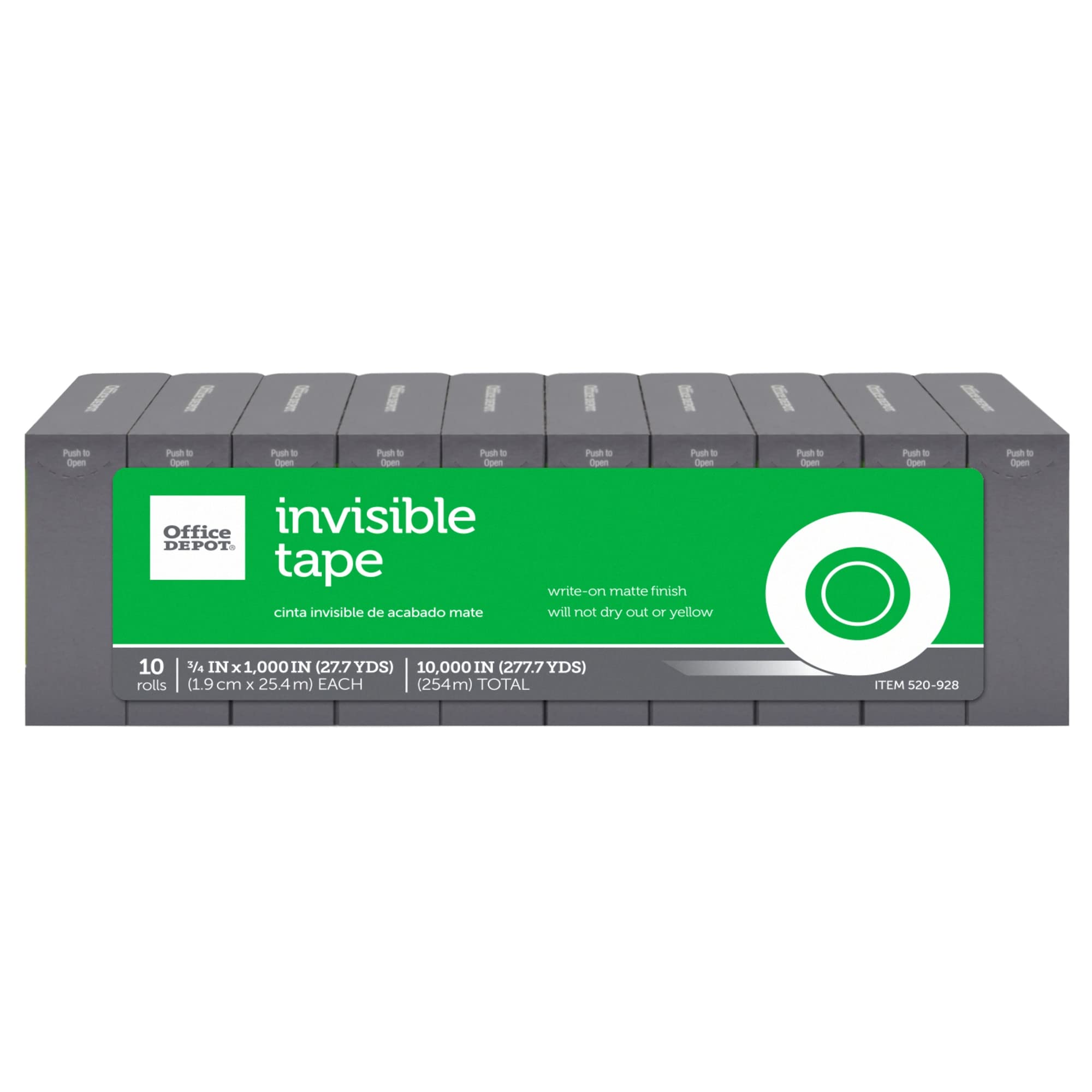 Office Depot Brand Invisible Tape Refills, 3/4in x 1,000in, Pack Of 10