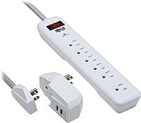 Tripp Lite Surge Protector Power Strip 7-Outlet with 2 USB Ports 6ft Cord White (TLP616USB)