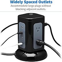 Tripp Lite TLP606UCTOWER Surge Protector Tower with USB Ports, 1800 Joules, 6-Outlets, 3 USB-A + 1 USB-C, 8ft Cord, Desk Accessory Charging Tower, Dorm Essentials, Tower Power Strip with Surge