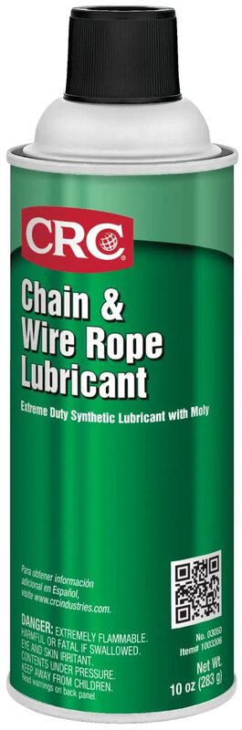 CRC Chain And Wire Rope Lubricant, 10 Wt Oz, Extreme Duty Synthetic Lubricant With Moly, Aerosol Spray 1 Pack 10.0