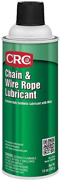 CRC Chain And Wire Rope Lubricant, 10 Wt Oz, Extreme Duty Synthetic Lubricant With Moly, Aerosol Spray 1 Pack 10.0