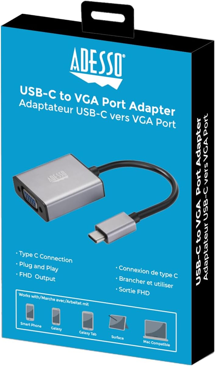 USB C to VGA Adapter, Aluminum, Thunderbolt 3/4 to VGA Adapter Compatible with iPhone 15 Pro/Max, MacBook Pro/Air 2023