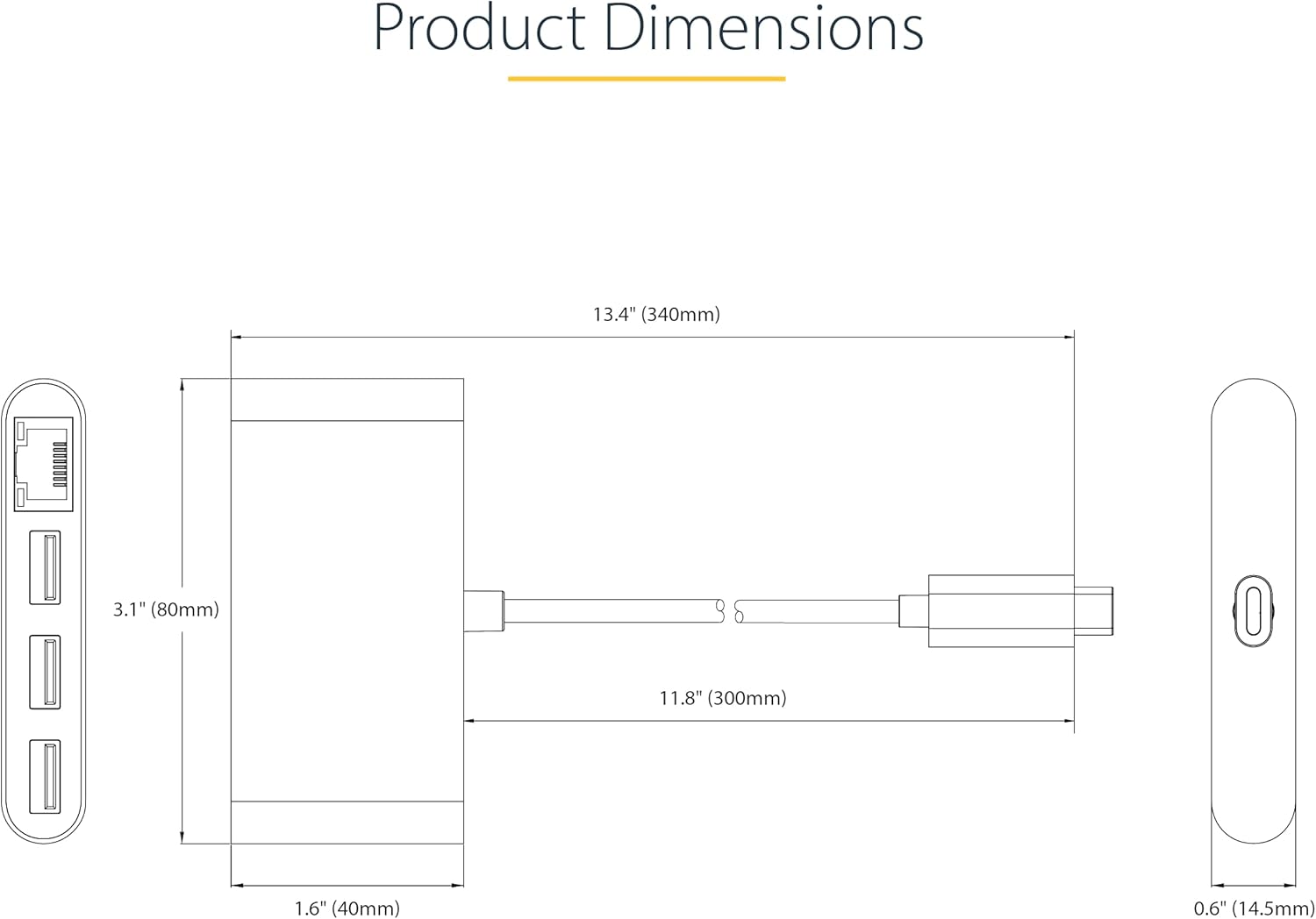 StarTech.com 3-Port USB-C Hub with Ethernet - 3X USB-A - Gigabit Ethernet - USB 3.0 5Gbps - Bus-Powered