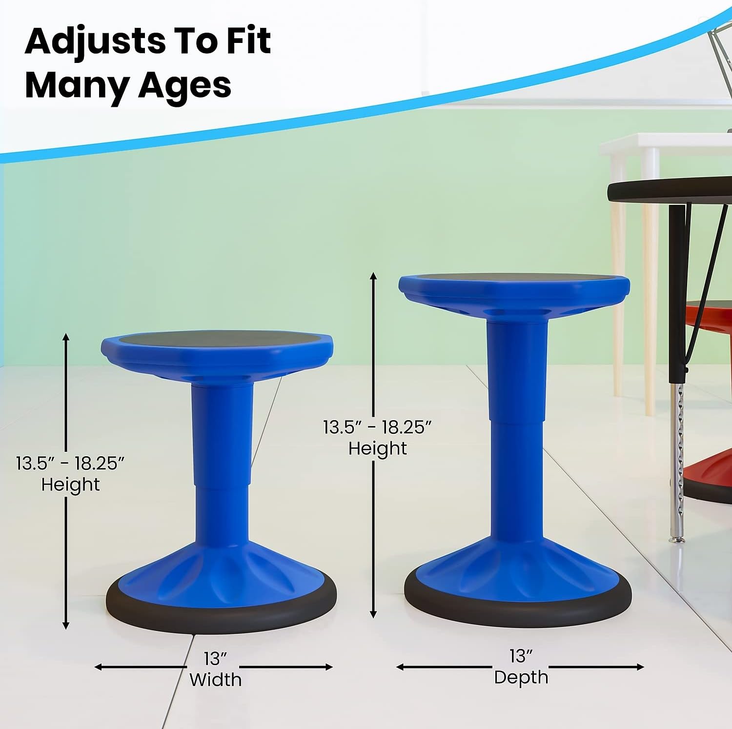 FLASH FURNITURE Carter Adjustable Height Active Learning Stool, Backless Wobble Stool with 360-Degree Swivel, 14-18 in H