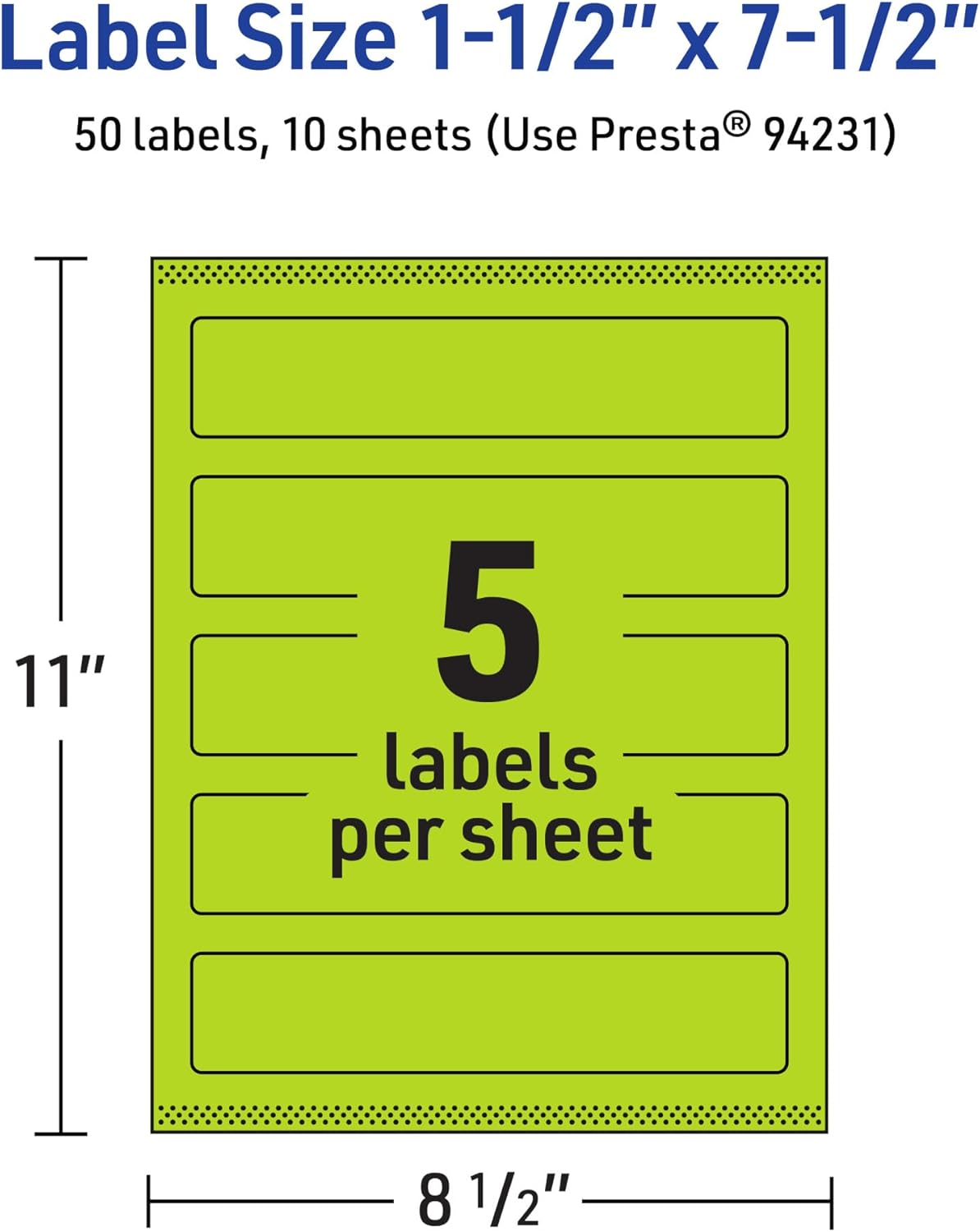 Avery Printable Rectangle Labels, Sure Feed Technology, 1.5 x 7.5, Bright Green, Print-to-The-Edge, Laser/Inkjet