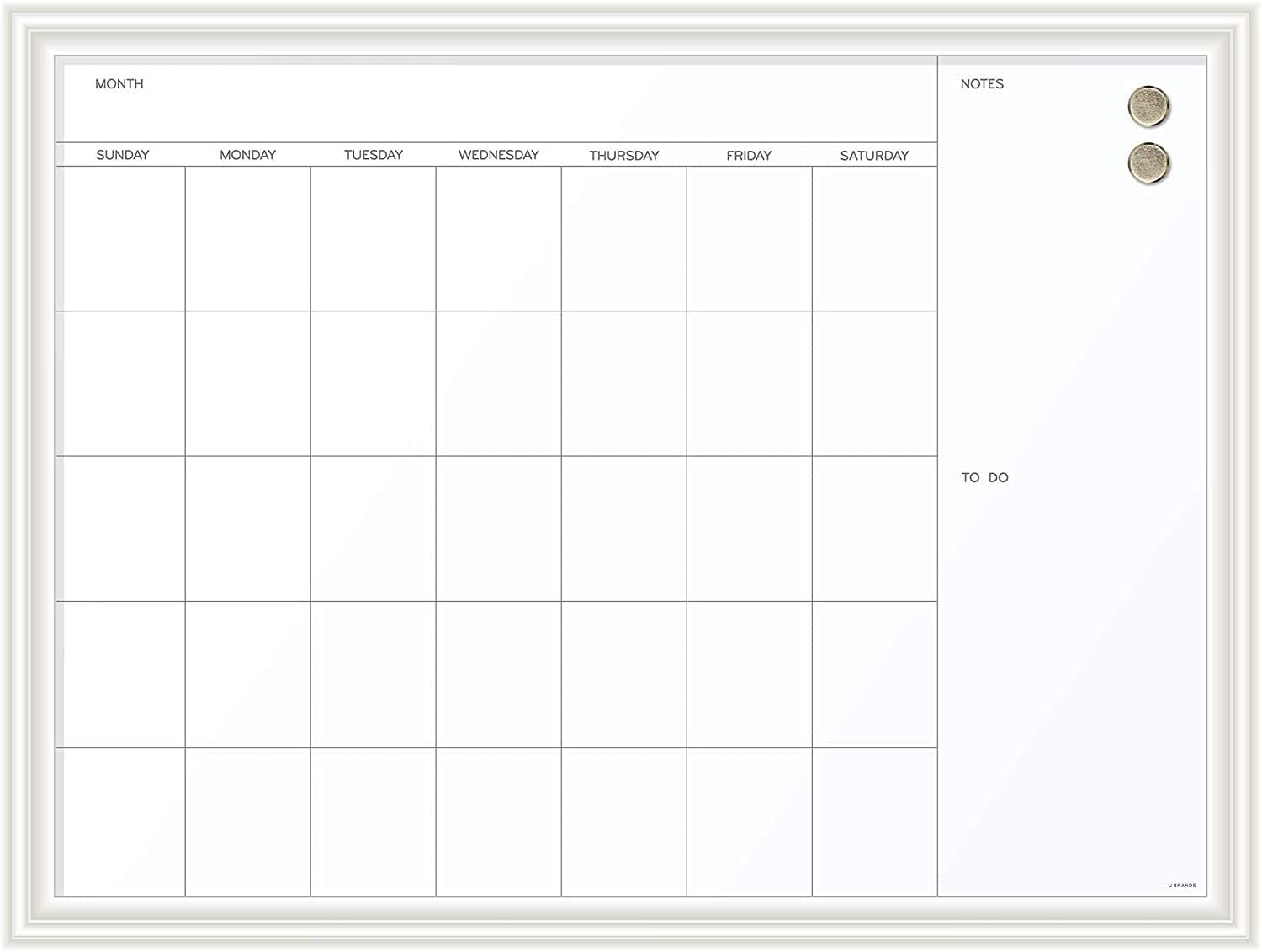 U BRANDS Magnetic Dry Erase Calendar Board, White Wood Frame