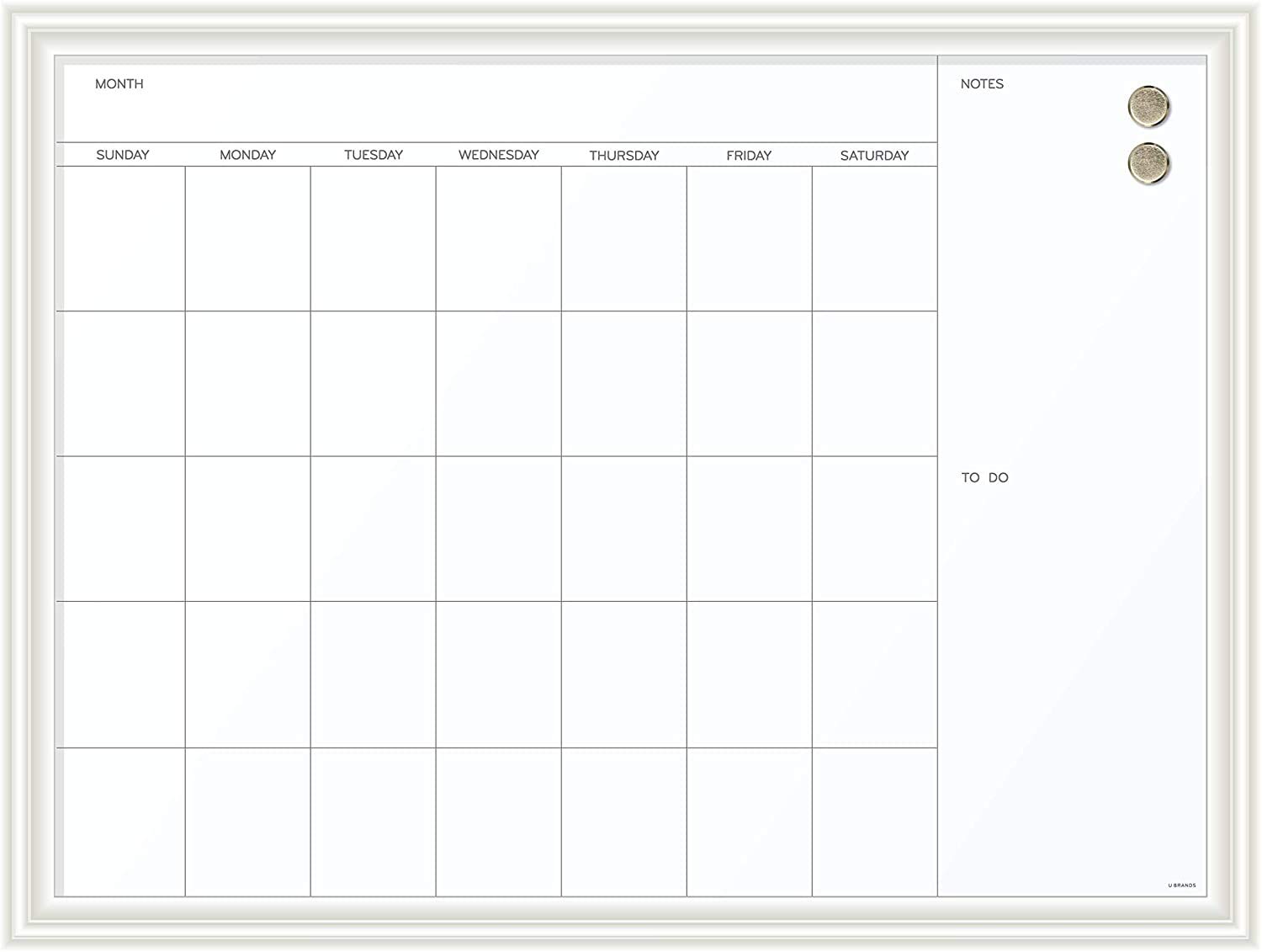 U BRANDS Magnetic Dry Erase Calendar Board, White Wood Frame