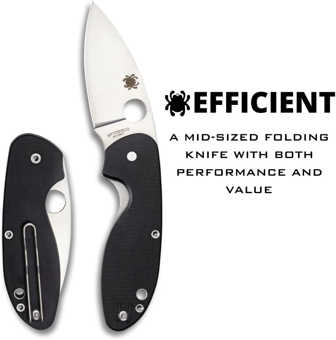Spyderco Efficient Value Knife with 2.98" Stainless Steel Drop-Point Blade and Durable Black G-10 Handle - PlainEdge