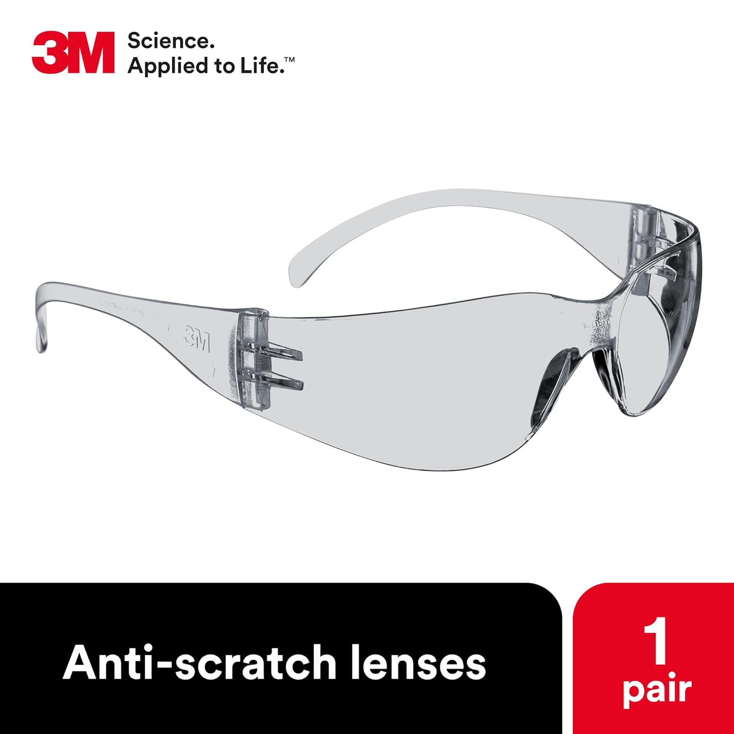 3M Safety Glasses, Virtua, 1 Pair, ANSI Z87, Unisex, Indoor/Outdoor Clear Hard Coat Lens, Clear Frame
