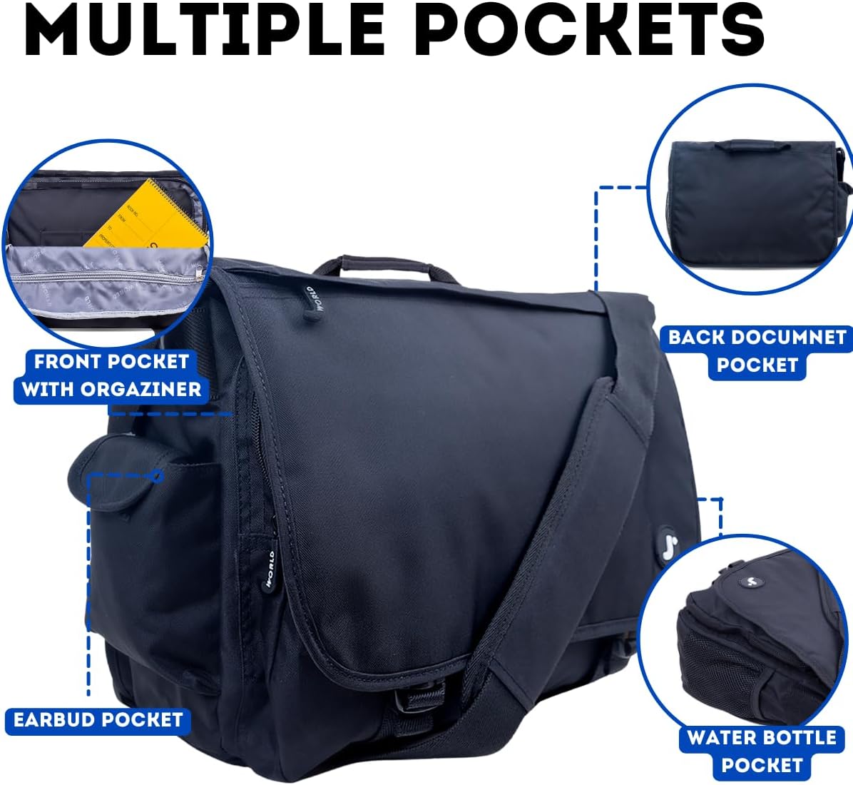 J World New York Thomas Laptop Messenger Bag for Women & Men. Kids Computer Bookbag Black
