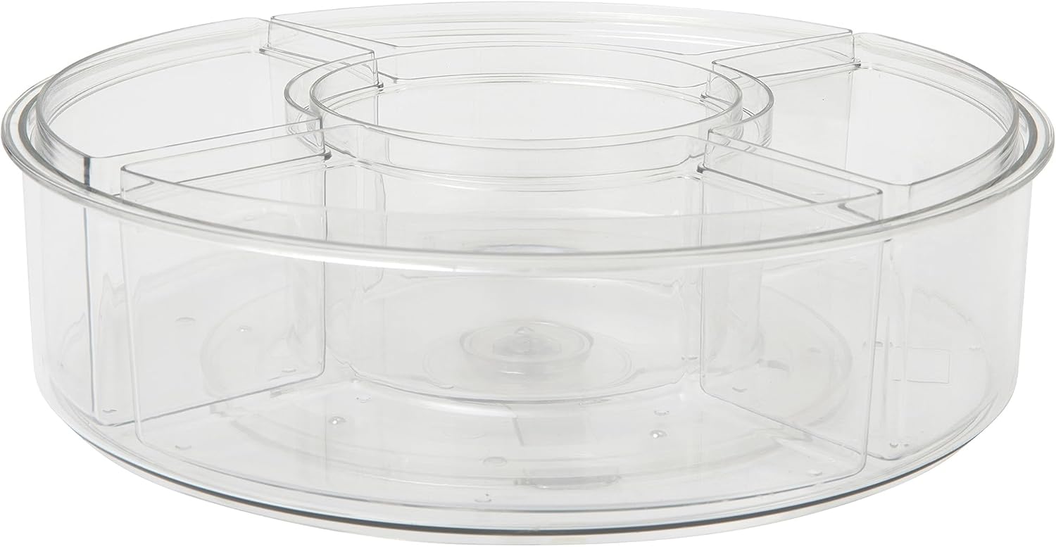 Martha Stewart Brody Divided Lazy Susan Organizer with 5 Removable Bins, Plastic 360° Rotating Desk Storage Organizer