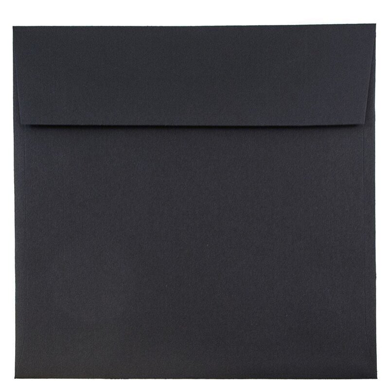 JAM Paper Square Linen Envelopes, Black, Gummed Seal