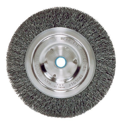 Weiler Stainless Steel Wheel Brush - 0.014 in Bristle Dia Arbor Attachment - 6 in OD & 6000 Max RPM