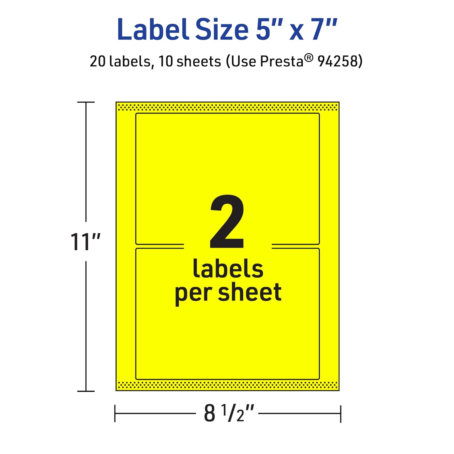 Avery Printable Rectangle Labels, Sure Feed Technology, 5" x 7", Neon Yellow Labels, Laser/Inkjet Printable, 20 Total