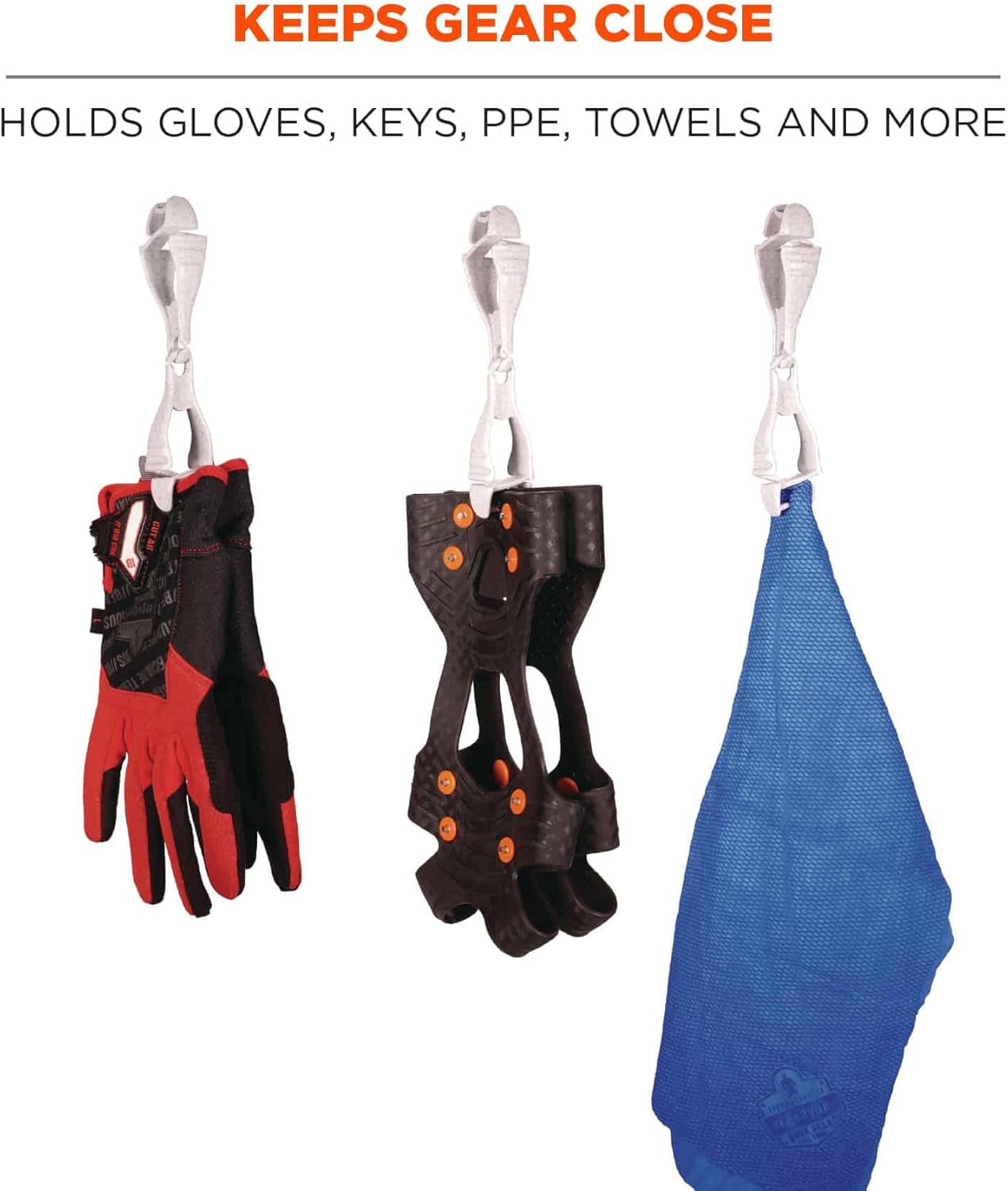 Ergodyne Squids 3400 Glove Clip Holder with Dual Clips, 6-1/2in, Granite, Pack of 6