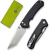 CIVIVI Brazen Folding Knife, Button Lock Pocket Knife with 3.46'' Swedish 14C28N Tanto Blade, Ultra-Grip G10 Handle, Low-Profile Clip for EDC