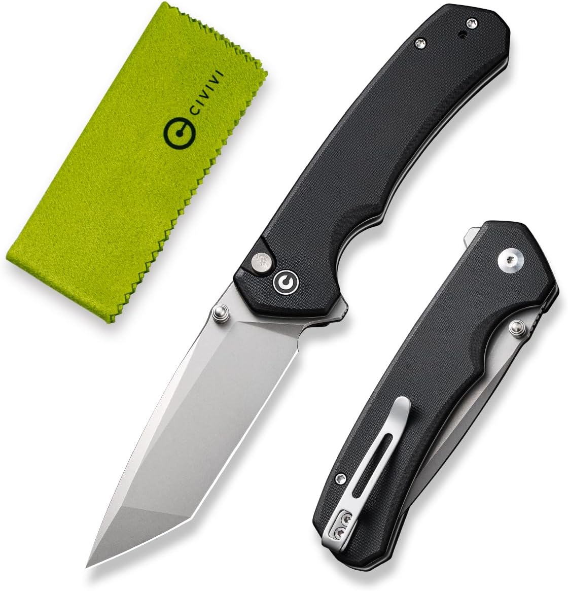 CIVIVI Brazen Folding Knife, Button Lock Pocket Knife with 3.46'' Swedish 14C28N Tanto Blade - LOW-PROFILE