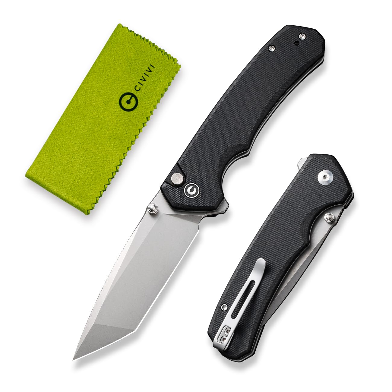 CIVIVI Brazen Folding Knife, Button Lock Pocket Knife with 3.46'' Swedish 14C28N Tanto Blade - LOW-PROFILE