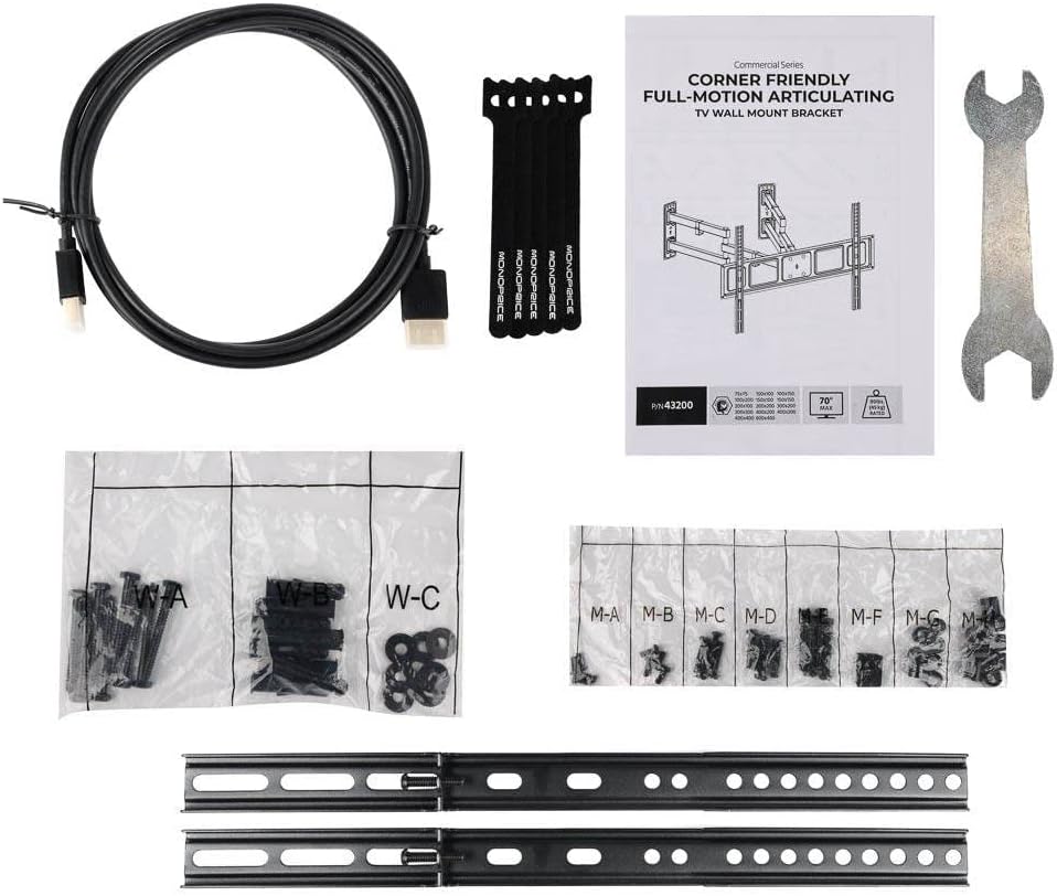 Monoprice Premium Full Motion TV Wall Mount Bracket Corner Friendly for 32" to 70" TVs up to 99lbs, Max VESA 600x400