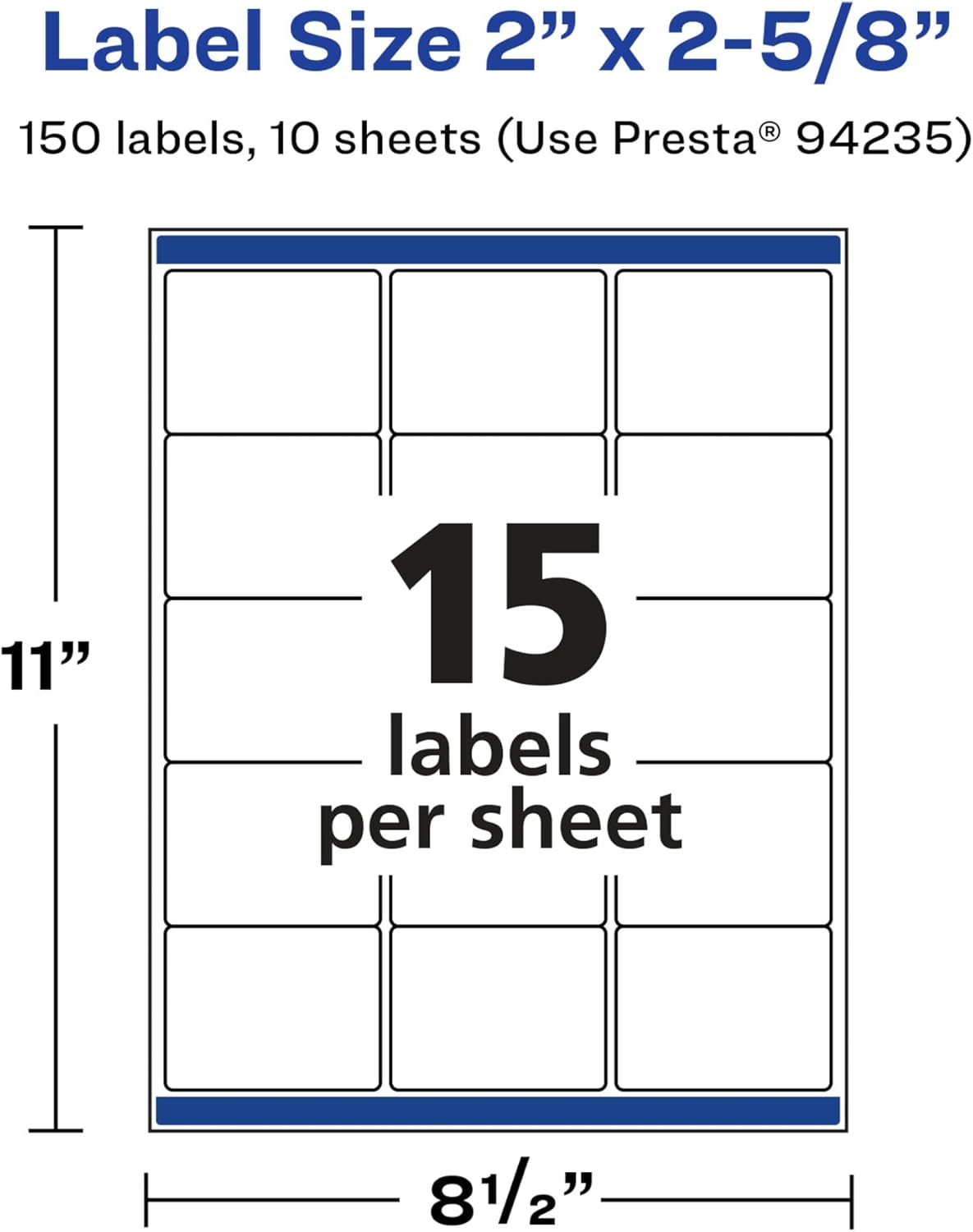 Avery Glossy White Rectangle Labels, Sure Feed Technology, 2" x 2-5/8", 150 Glossy White Labels, Permanent Adhesive