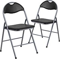 FLASH FURNITURE HERCULES Series Black Vinyl Metal Folding Chair with Carrying Handle