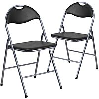 FLASH FURNITURE HERCULES Series Black Vinyl Metal Folding Chair with Carrying Handle