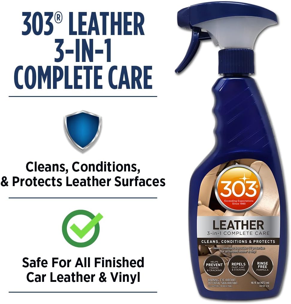 303 Products Leather 3-In-1 Complete Care - Cleans, Conditions, & Protects - Helps Prevent Fading & Cracking