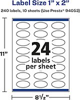 AVERY Glossy White Oval Labels, Sure Feed Technology, 1 x 2 in, Print-to-The-Edge, Permanent Adhesive, Laser/Inkjet Printable