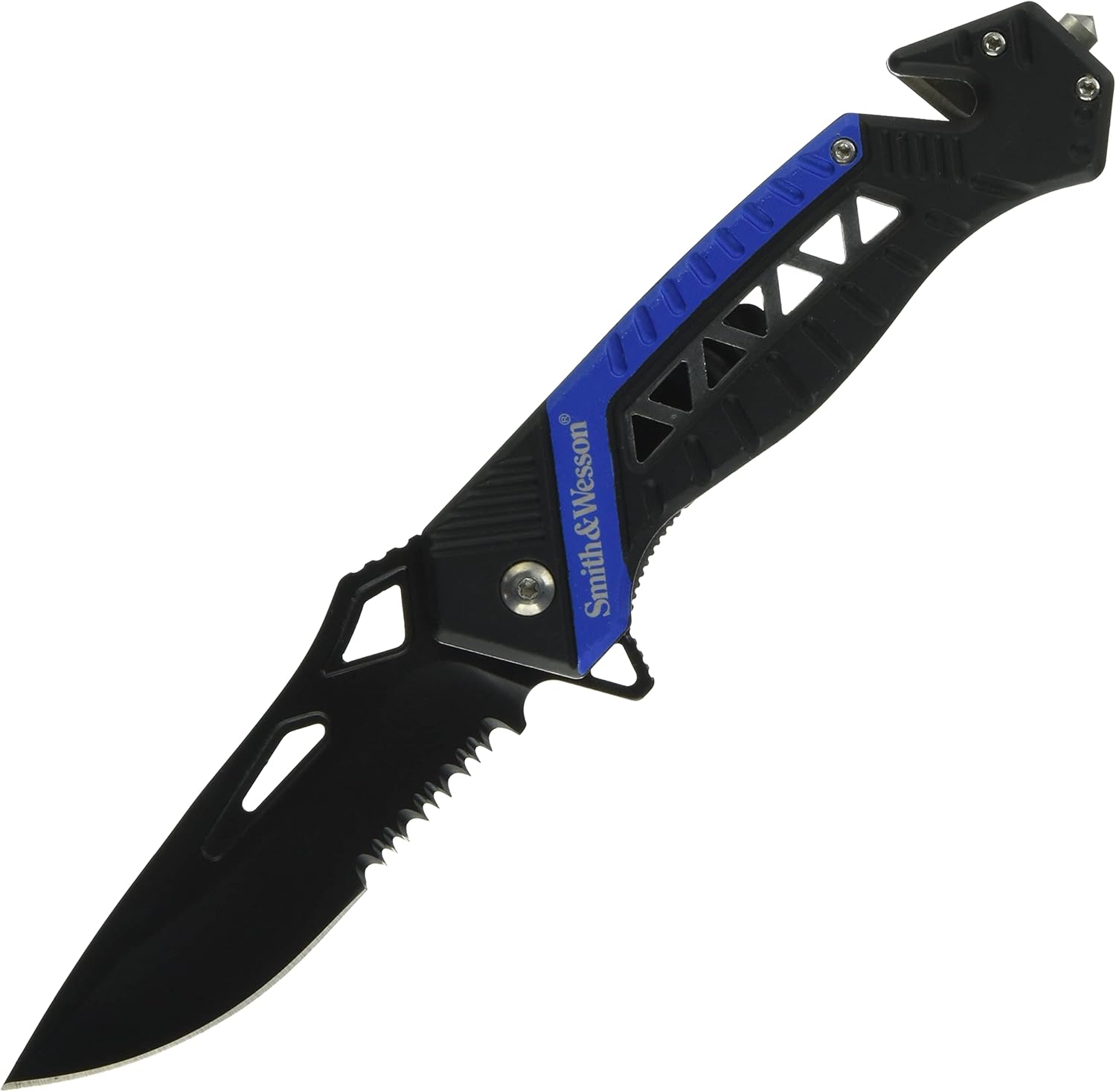 Smith & Wesson SW608BLS 8.5in High Carbon S.S. Folding Knife with 3.4in Serrated Drop Point Blade and Aluminum Handle