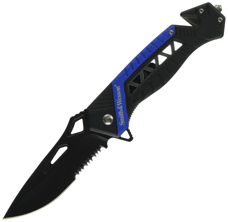 Smith & Wesson SW608BLS 8.5in High Carbon S.S. Folding Knife with 3.4in Serrated Drop Point Blade and Aluminum Handle for Tactical, Survival and EDC