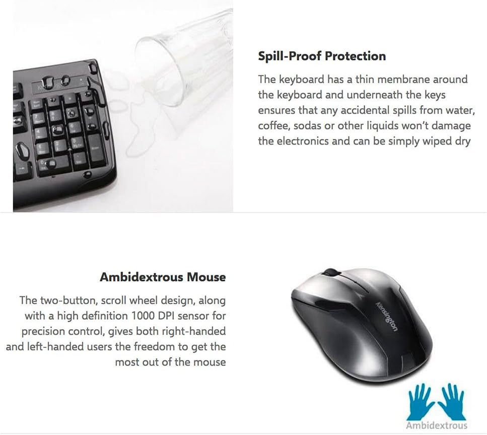 Kensington Pro Fit Wireless Combo Mouse and Keyboard Desktop Set (K72324US), Black