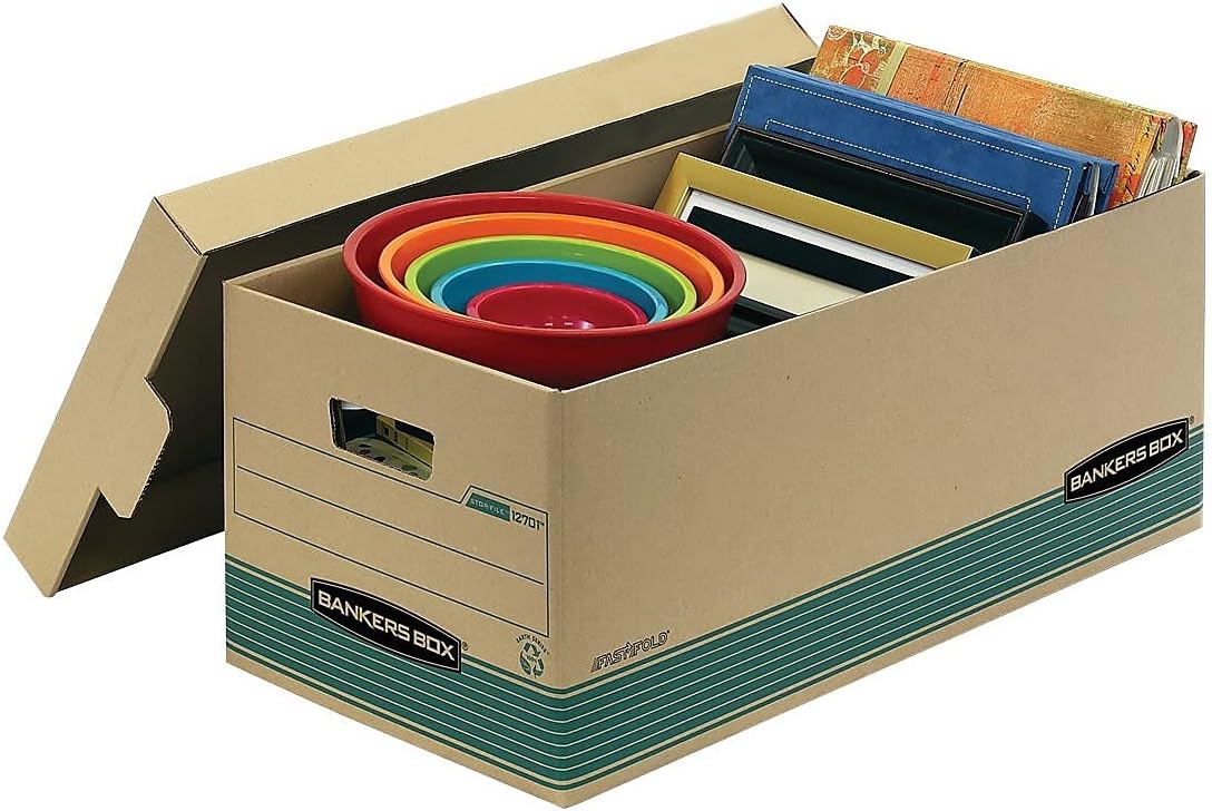 Bankers Box Stor/File FastFold Standard-Duty Storage Boxes With Lift-Off Lids, Letter Size, 24in x 12in x 10in, 94% Recycled