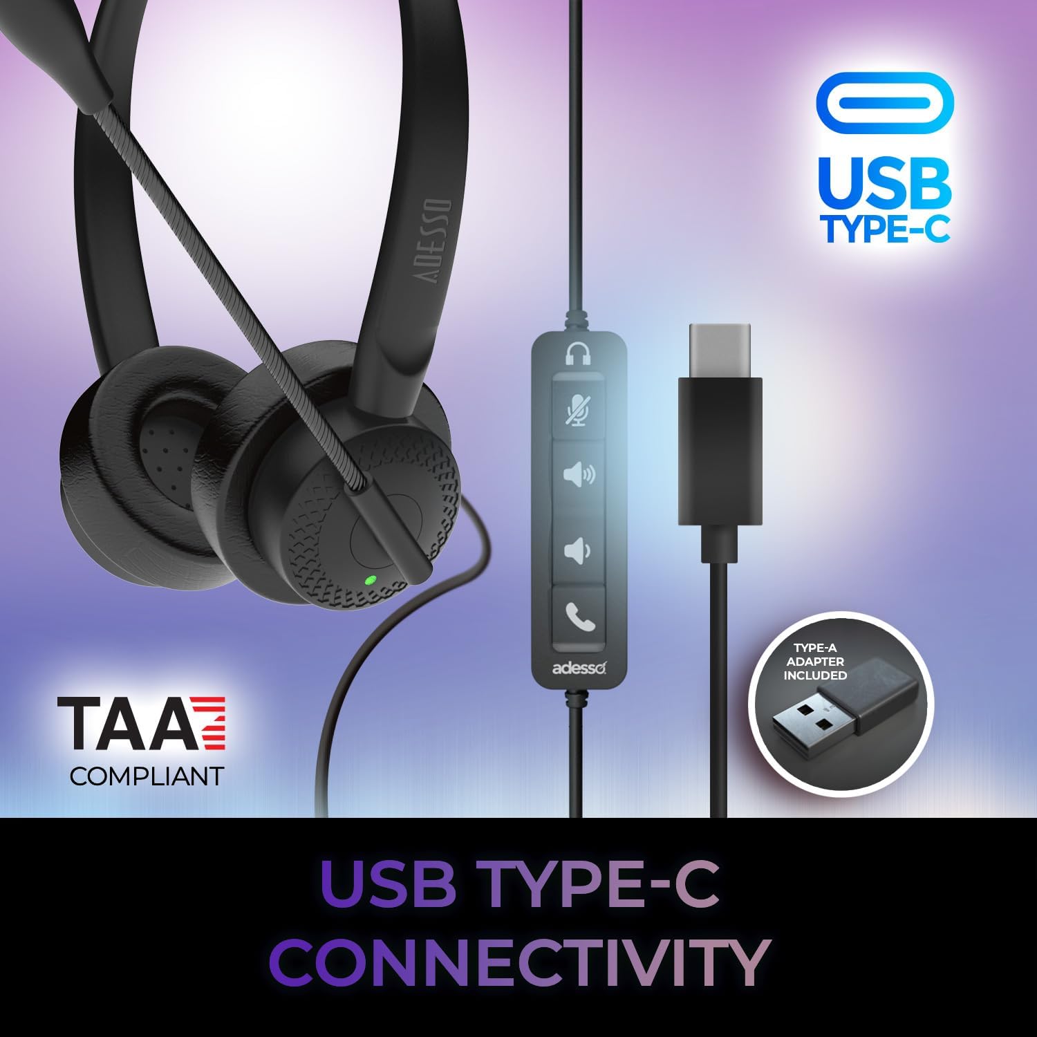 ADESSO Xtream P4 USB C Headset with Microphone TAA Compliant Made in Taiwan Dual Connector Business Communication Headset