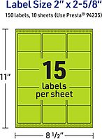 Avery Printable Rectangle Labels, Sure Feed Technology, 2" x 2-5/8", Bright Green, Laser/Inkjet Printable