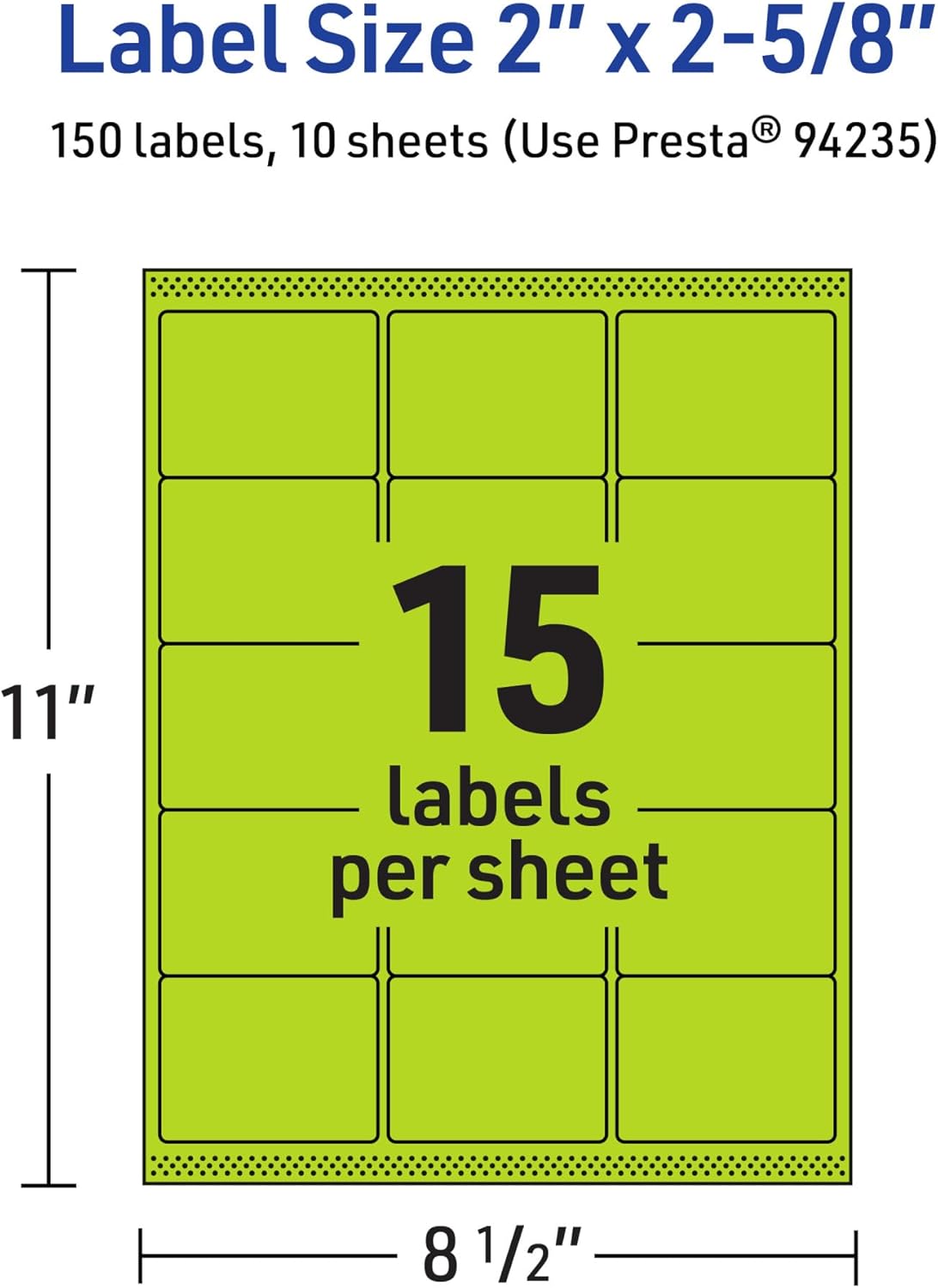Avery Printable Rectangle Labels, Sure Feed Technology, 2" x 2-5/8", Bright Green, Laser/Inkjet Printable