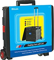 BAZIC 16 x 18 x 15 Inches Folding Cart on Wheels with Lid Cover, Red (2199)
