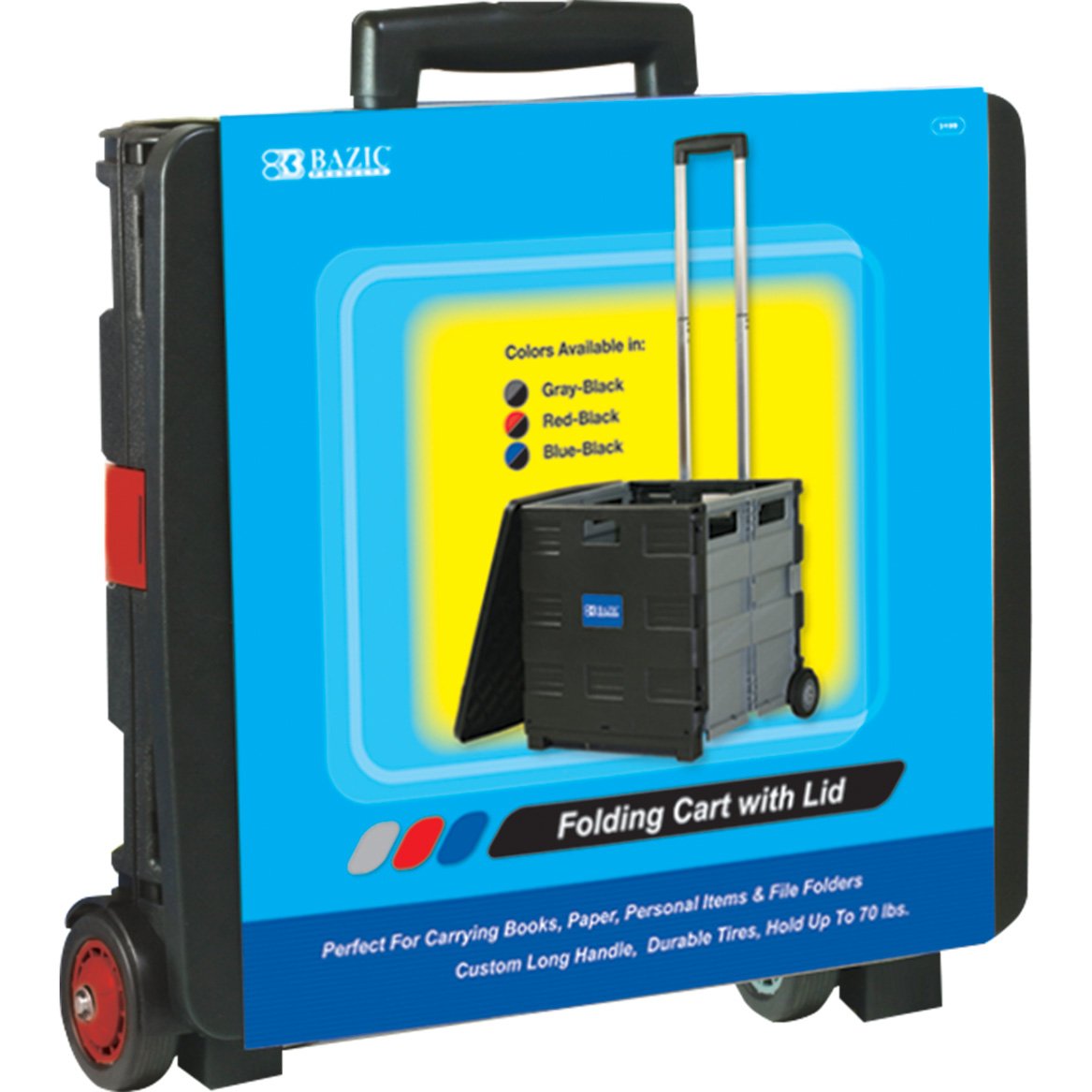 BAZIC 16 x 18 x 15 Inches Folding Cart on Wheels with Lid Cover, Red (2199)