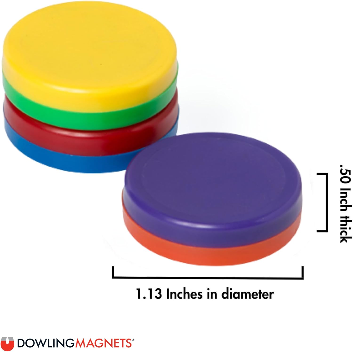 Dowling Magnets Chunky Magnets, Button, 1 1/8in, Assorted Colors, Box Of 40