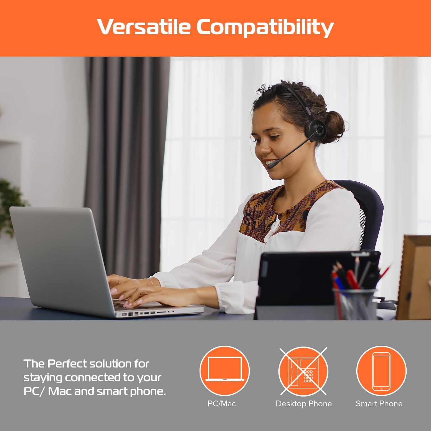 Spracht ZumBT Single Ear Wireless Bluetooth Mobile Office Headset with Base, Adapter