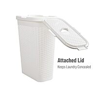 Mind Reader 40L Slim Laundry Hamper with Lid, Wicker-Style Plastic
