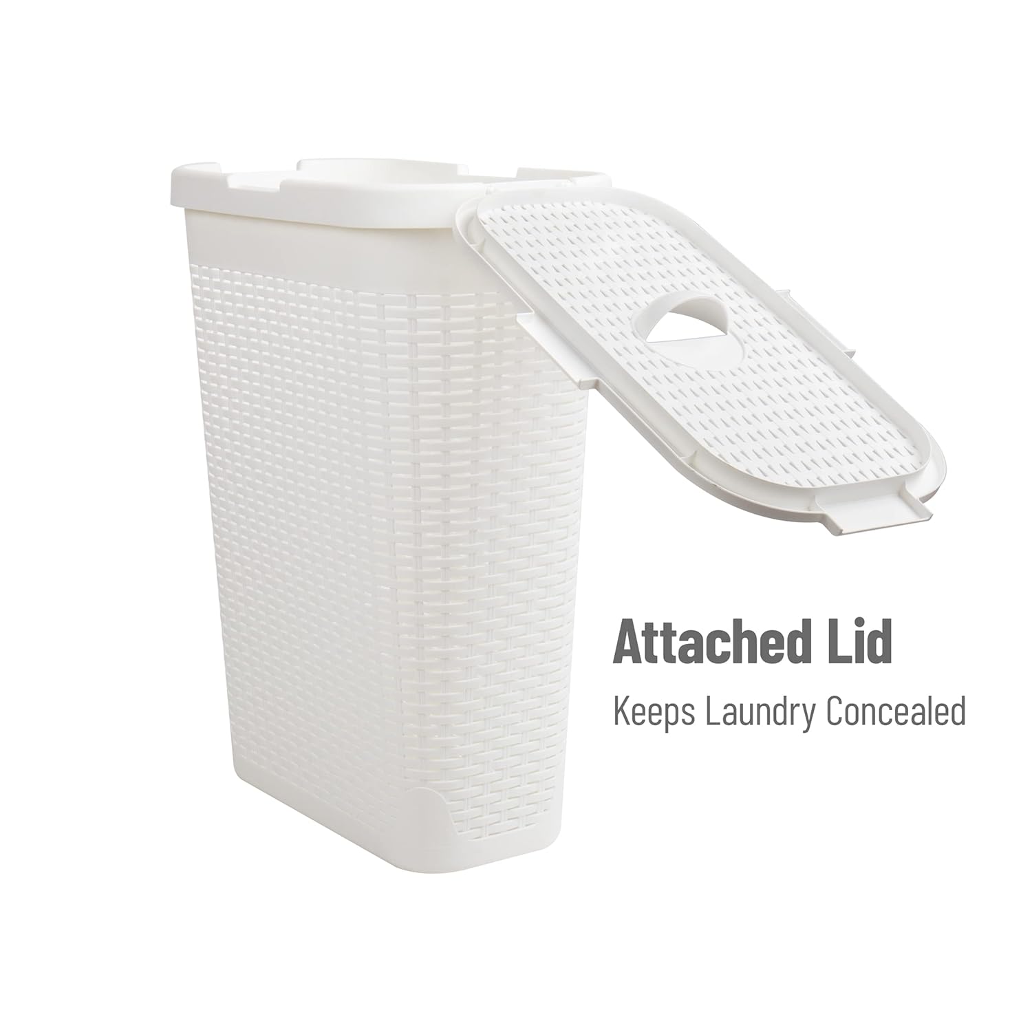 Mind Reader 40L Slim Laundry Hamper with Lid, Wicker-Style Plastic