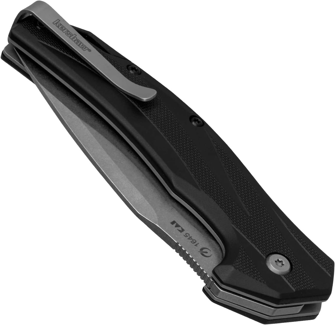 Kershaw Lateral Folding Pocket Knife, 3.1 inch Stonewashed Blade, Pocketclip,BLACK