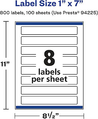 AVERY Glossy White Rectangle Labels, Sure Feed Technology, 1" x 7", Print-to-the-Edge, Permanent Adhesive, Laser/Inkjet Printable